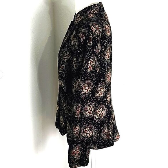 Another Thyme Vintage Black Velvet Jacket, Purple Roses & Dot Design, Sz Medium - Picture 7 of 10